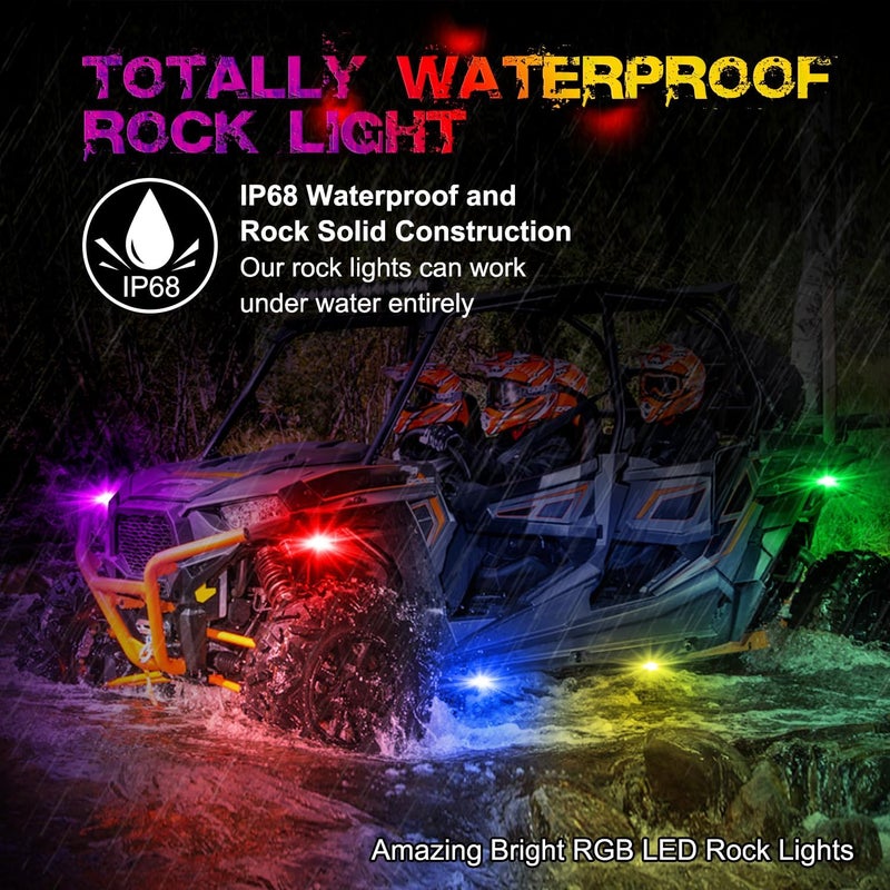 OFFROADTOWN مجموعة أضواء الصخور LED RGB OFFROADTOWN 4 بودات ضوء تحت السيارة مع تحكم عبر تطبيق بلوتوث لسيارات UTV و ATV و Polaris و Can-Am و Yamaha و Honda و Kawasaki و القوارب والدراجات النارية - Image 5